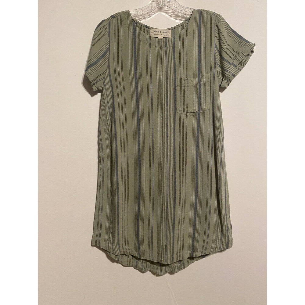 CLOTH and Stone Stripe Tunic High Low Rayon Linen Dress Size XS Green Blue